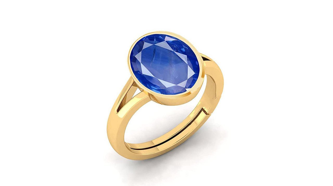 Kalyan Gems Panchadhatu Natural Blue Sapphire Ring for Unisex 3.25 Ct to 12.25 Ct Certified Neelam Ring Adjustable