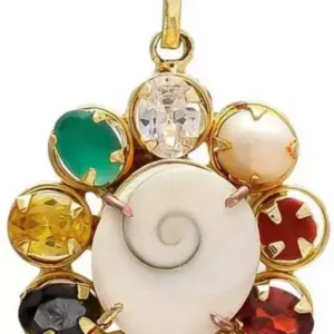 Kalyan Gems Natural Certified Navratna Pendant With Gomti Chakra for Unisex 2 MM to 5 MM Size