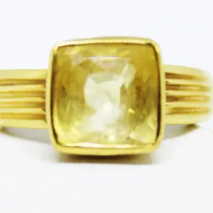 Kalyan  Gems Panchadhatu Natural Yellow Sapphire Ring Square for Unisex 3.25 Ct to 12.25 Ct Certified Pukhraj Ring Adjustable