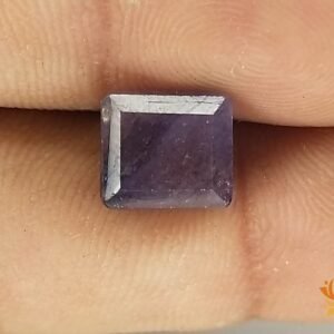 Kalyan Gems pukhraj Neelam Stone Original Certified Natural Blue Sapphire GemstoneFor Unisex 5.2 Carat rectangular Shape dark blue sapphire stone