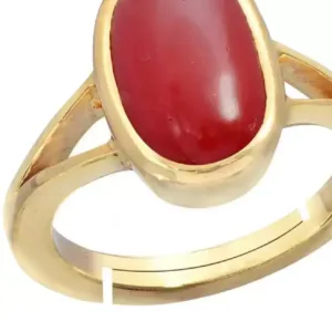 Panchadhatu Natural Japanese Red Coral Ring Oval for Unisex 3.25 Ct to 12.25 Ct Certified Moonga  Ring Adjustable
