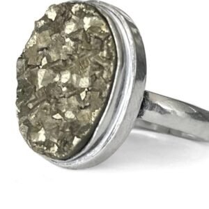 Silver Plated  Pyrite Stone Ring Adjustable Stone Original certified