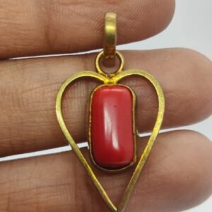 Natural  Capsule Red Coral Pendant for unisex women and men panchdhatu metal