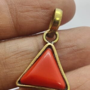 Natural Triangular Red Coral Pendant for unisex women and men panchdhatu metal