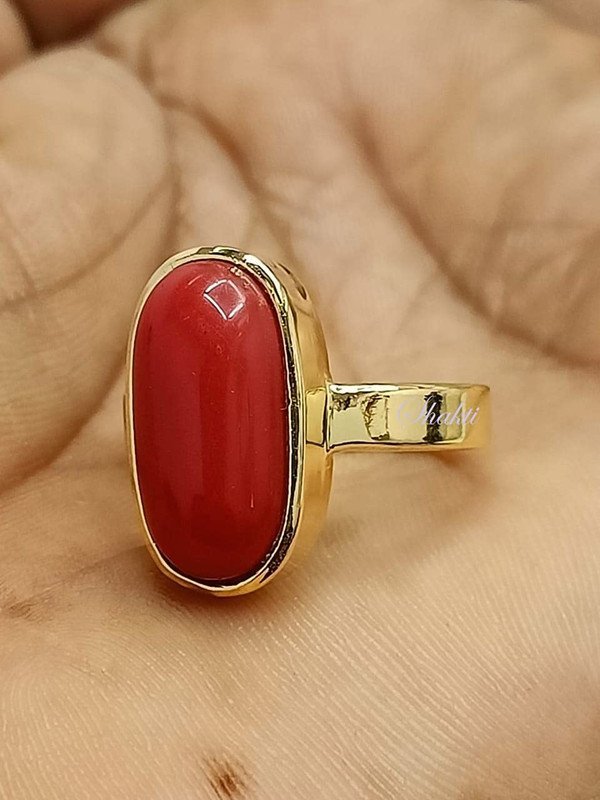 Kalyan Gems Panchadhatu Natural Red Coral Ring Capsule for Unisex 3.25 Ct to 12.25 Ct Certified Moonga  Ring Adjustable