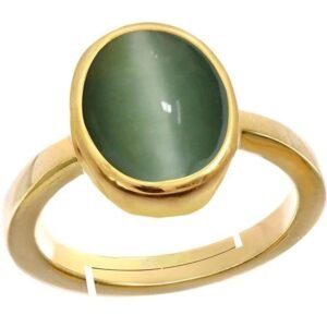 Kalyan Gems Panchadhatu Natural Cat's Eye Ring for Unisex 3.25 Ct to 12.25 Ct Certified Lehsunia Stone Ring Adjustable