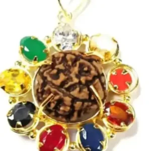 Kalyan Gems Natural Certified Navratna Pendant With 5 mukhi rudraksha for Unisex 2 MM to 5 MM Size